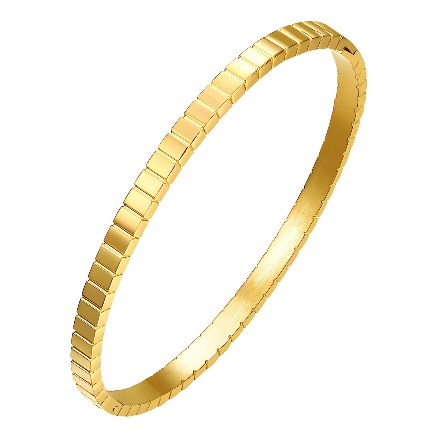 Gold textured bangle with a geometric prism pattern and polished finish.