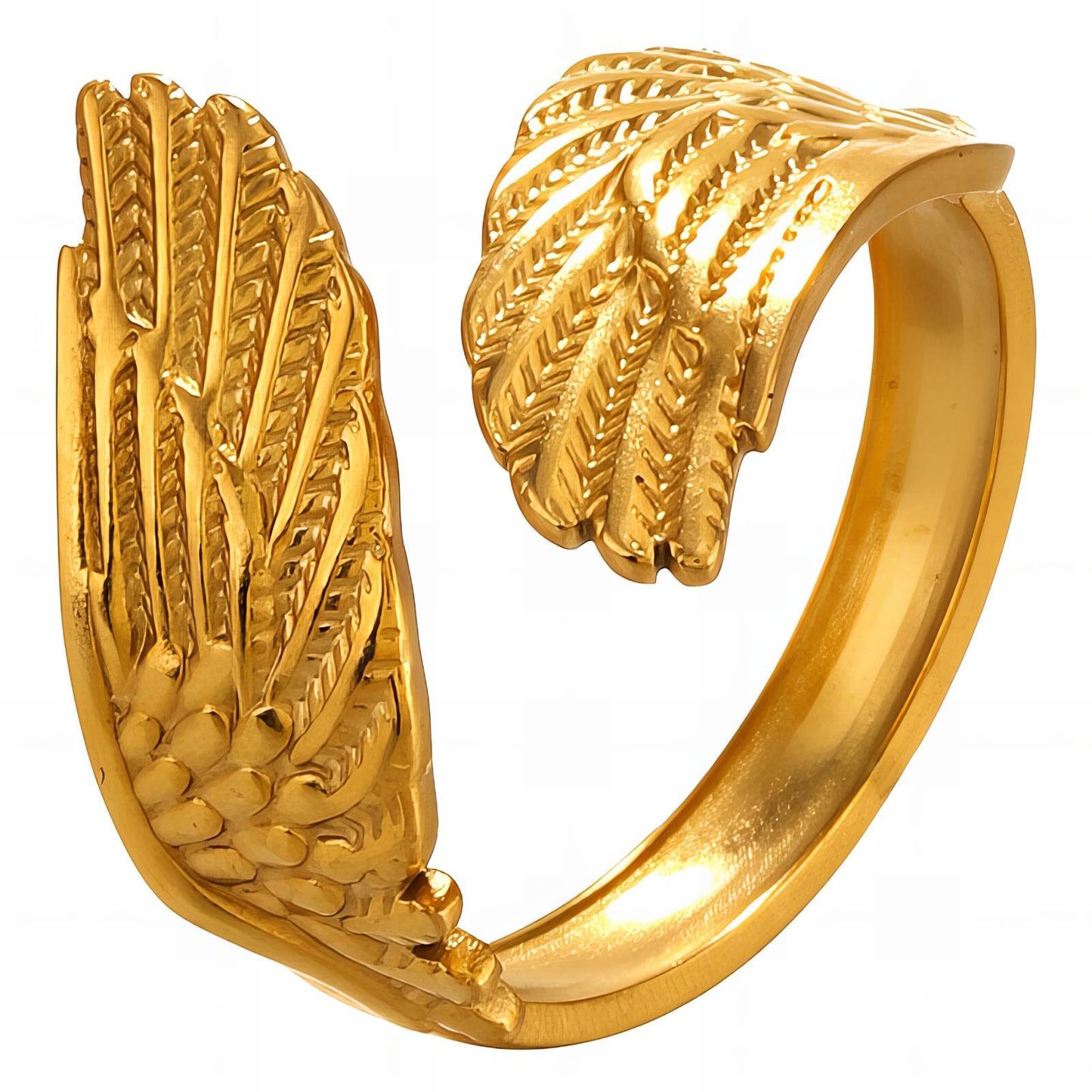 Nysa Wing Ring in gold finish with sculpted wing-inspired textured design