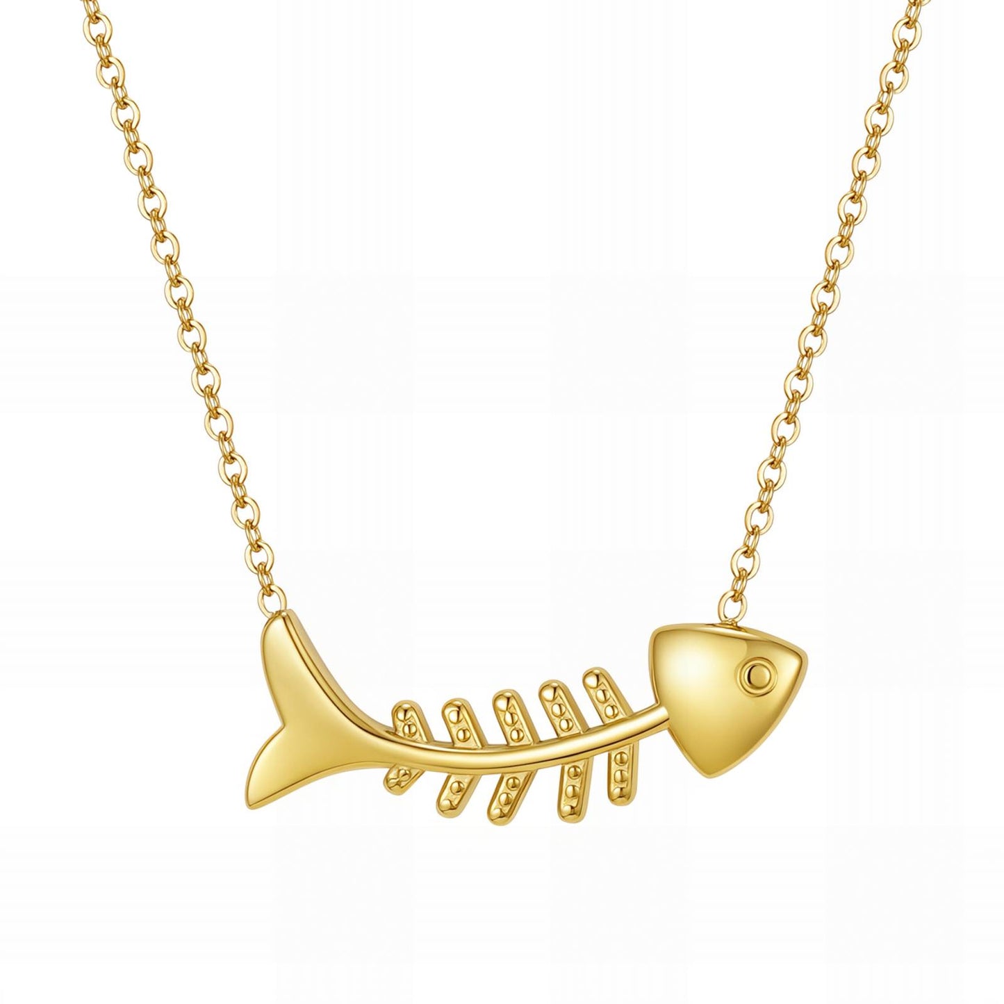Gold Pisces fishbone necklace with minimalist fishbone pendant on a delicate chain