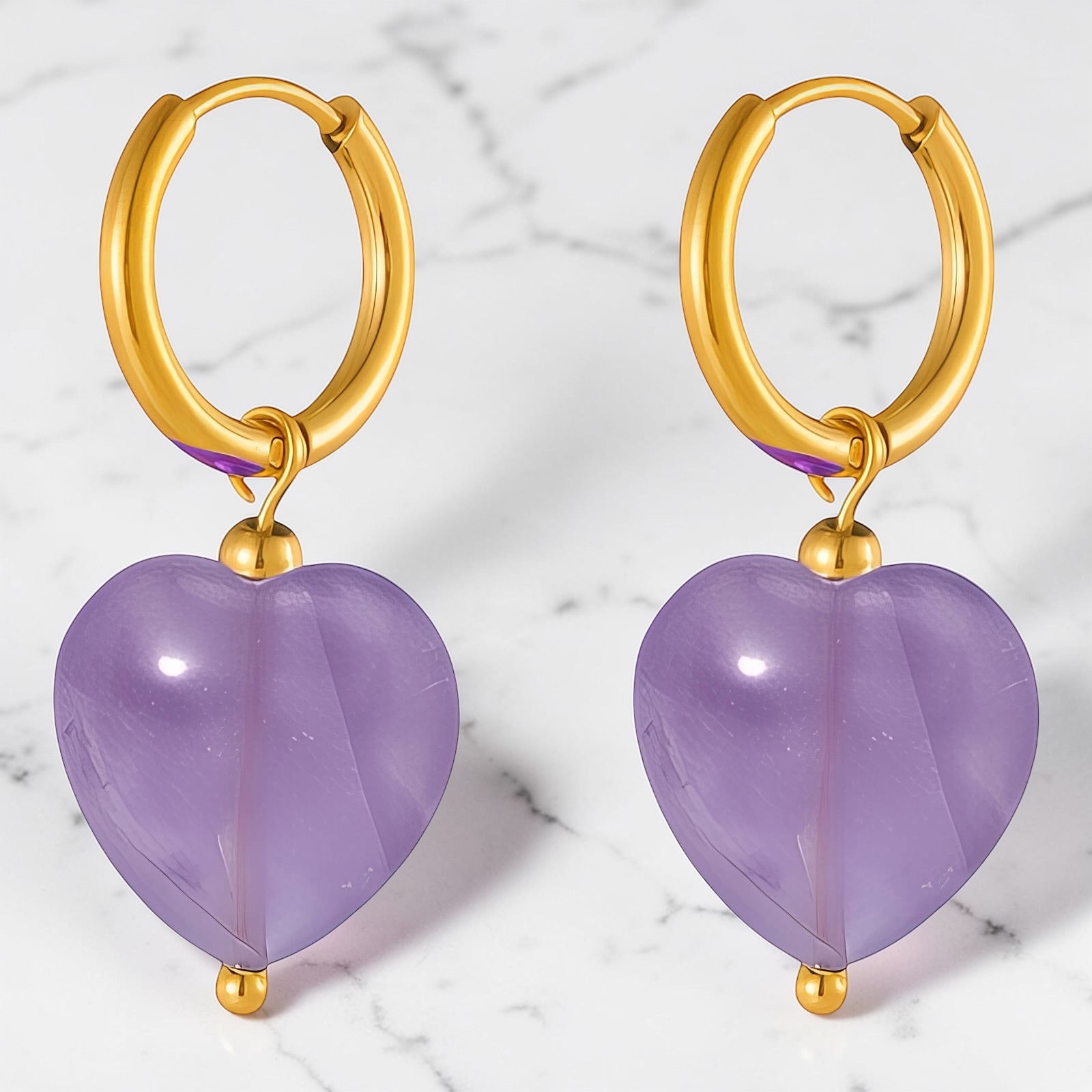 Amethyst Heart Drop Earrings