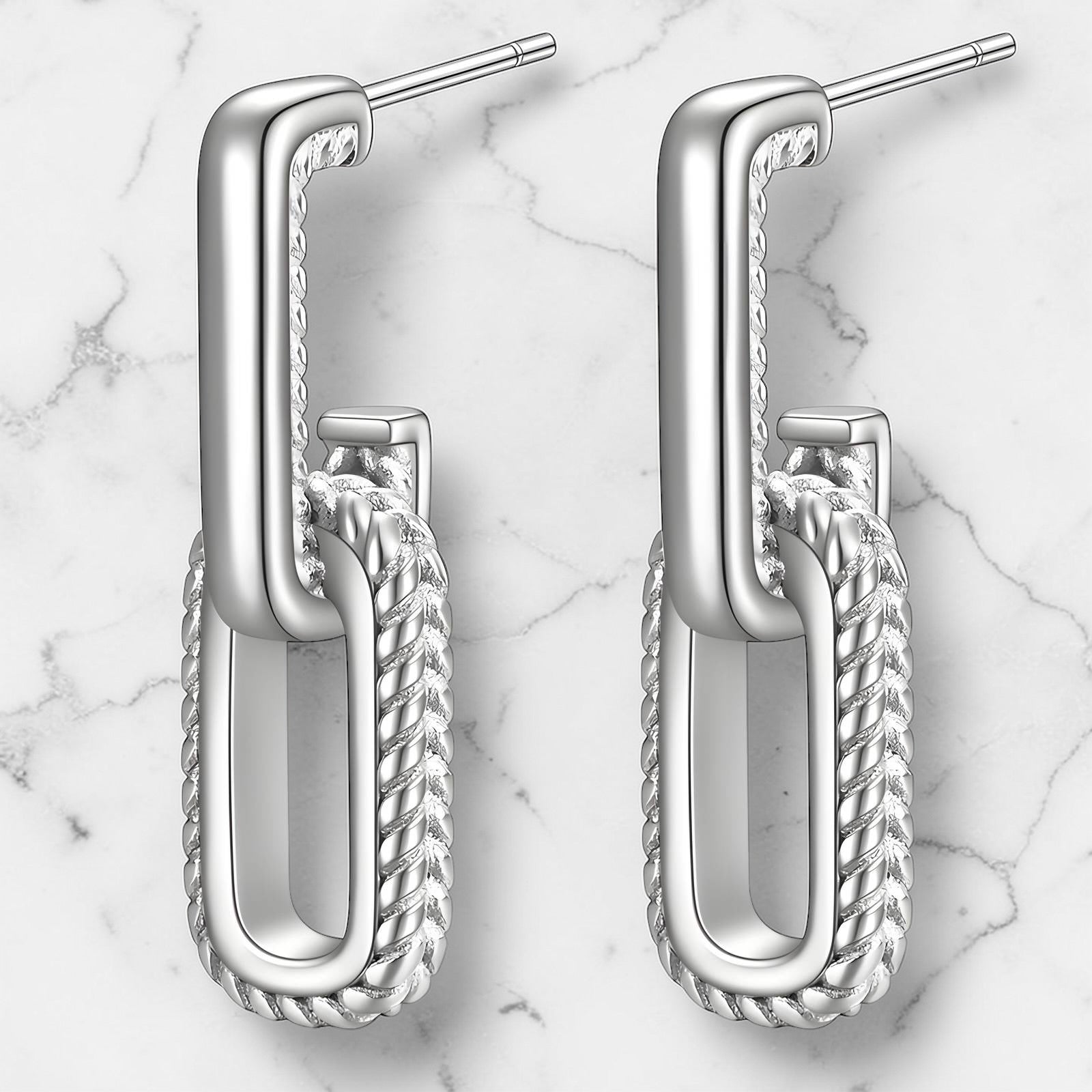 Silver link chain drop earrings with modern sculptural design by Rayka & Co.