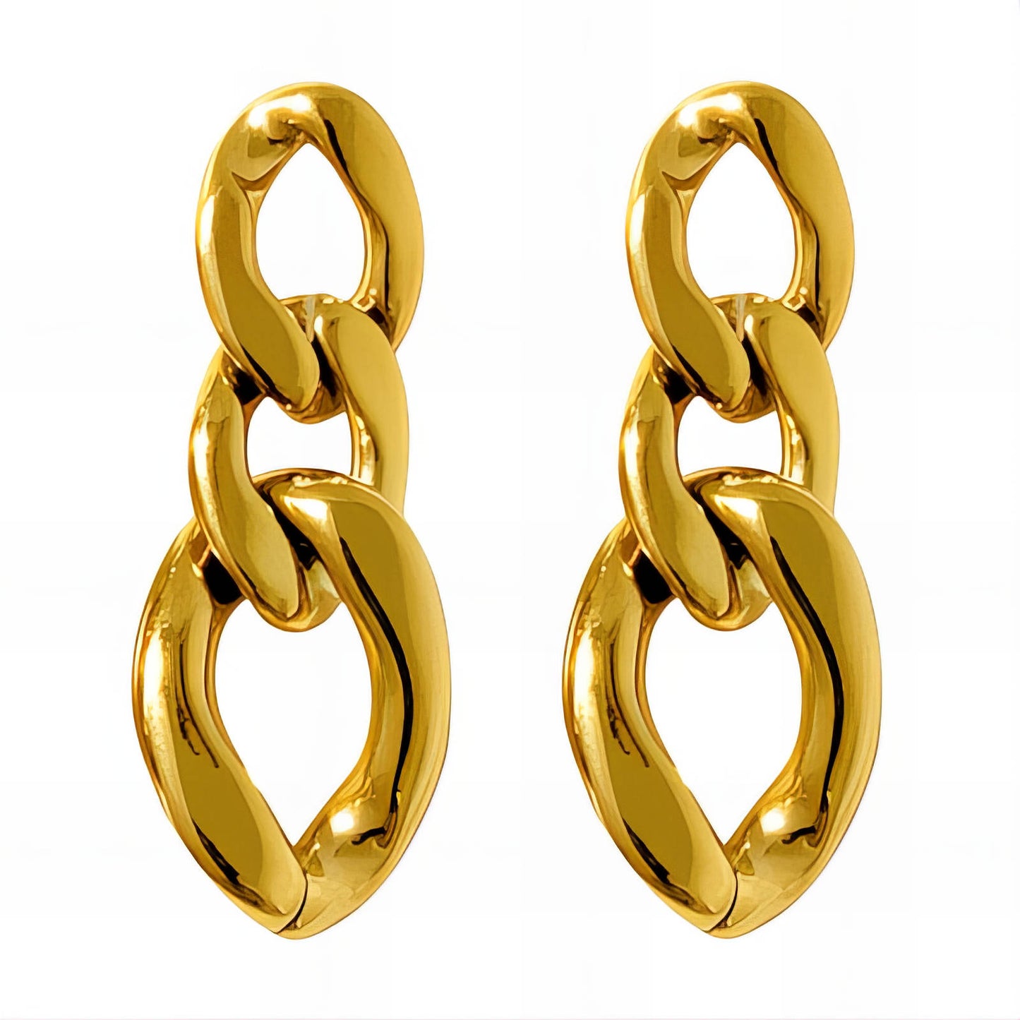 Gold chain link drop earrings with polished stainless steel finish β Vogue Link Drops
