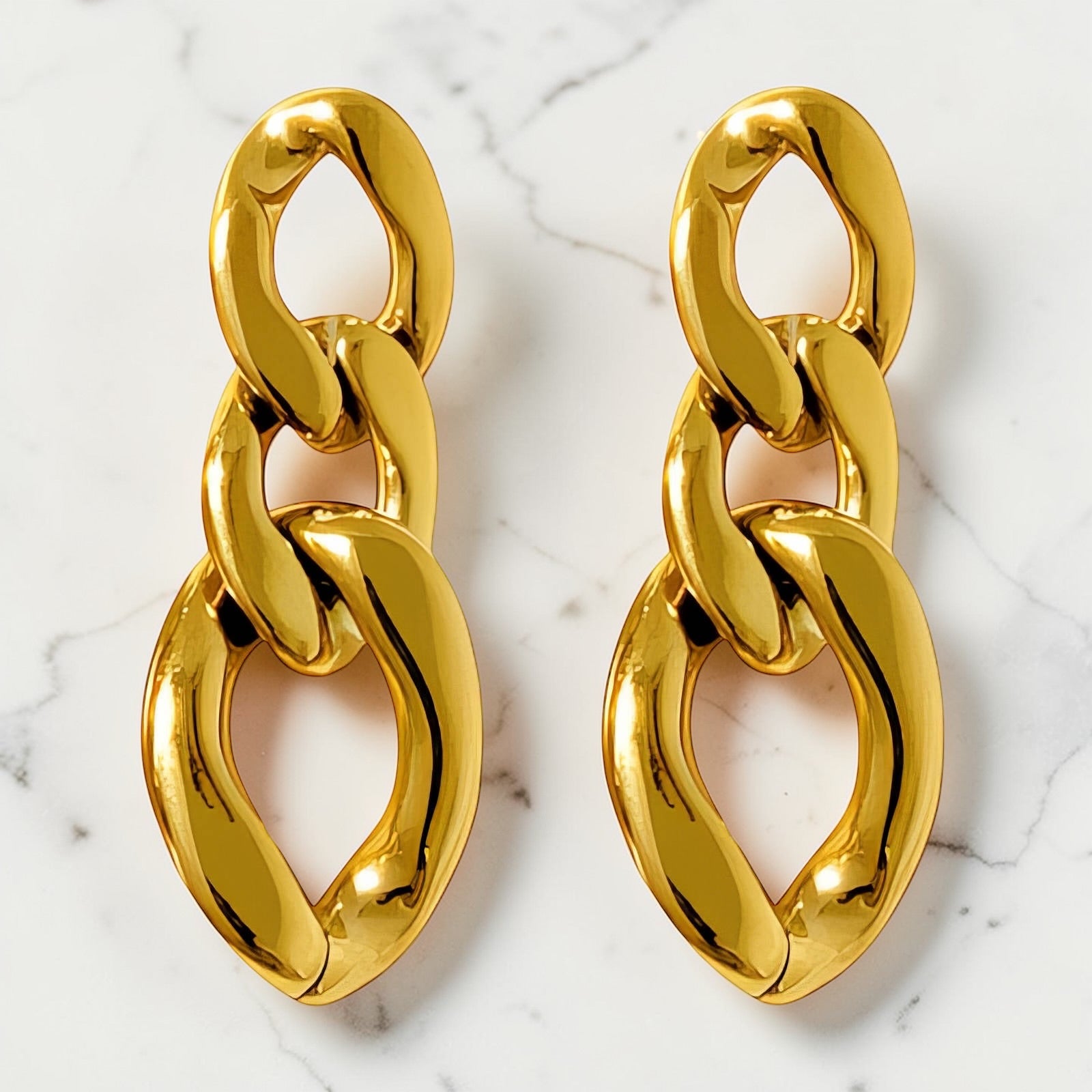 Gold chain link drop earrings with polished stainless steel finish – Vogue Link Drops