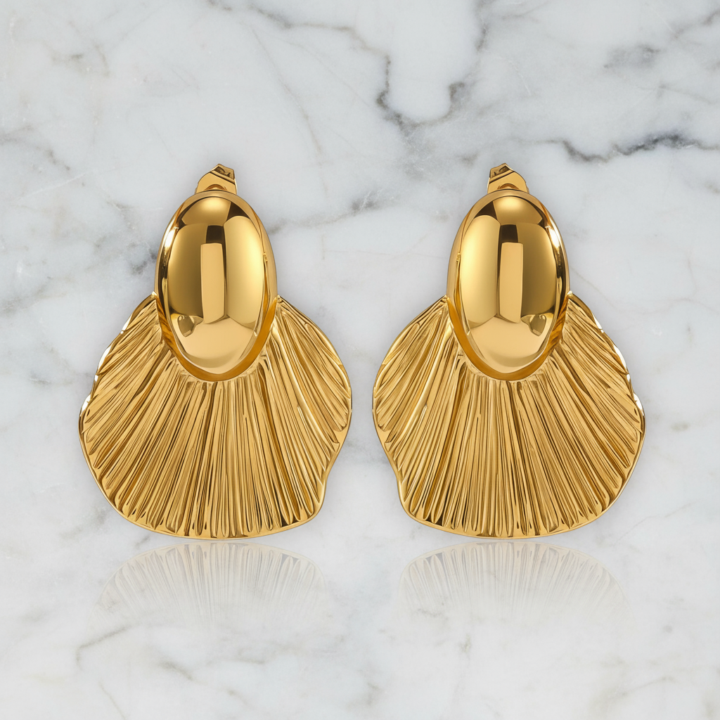 Golden Fan Statement Earrings