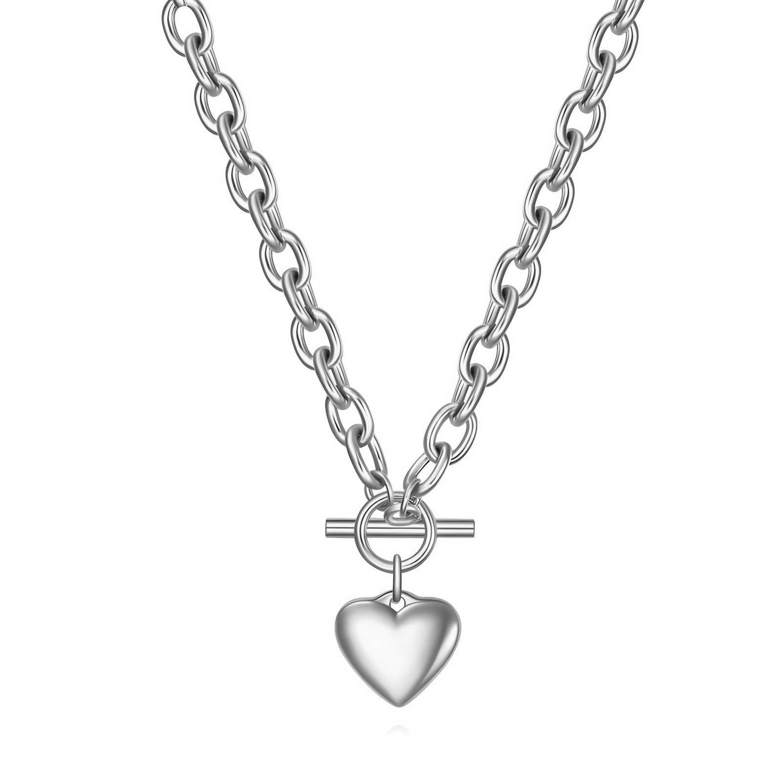 Silver heart pendant necklace with toggle clasp and chain design by Rayka & Co.