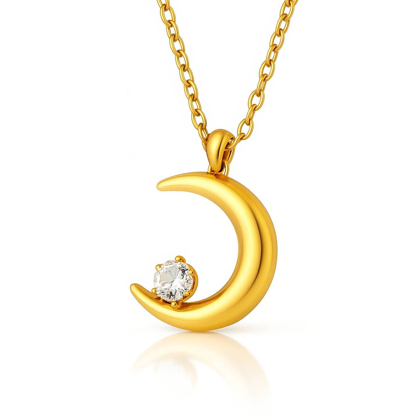 Gold crescent moon necklace with cubic zirconia pendant