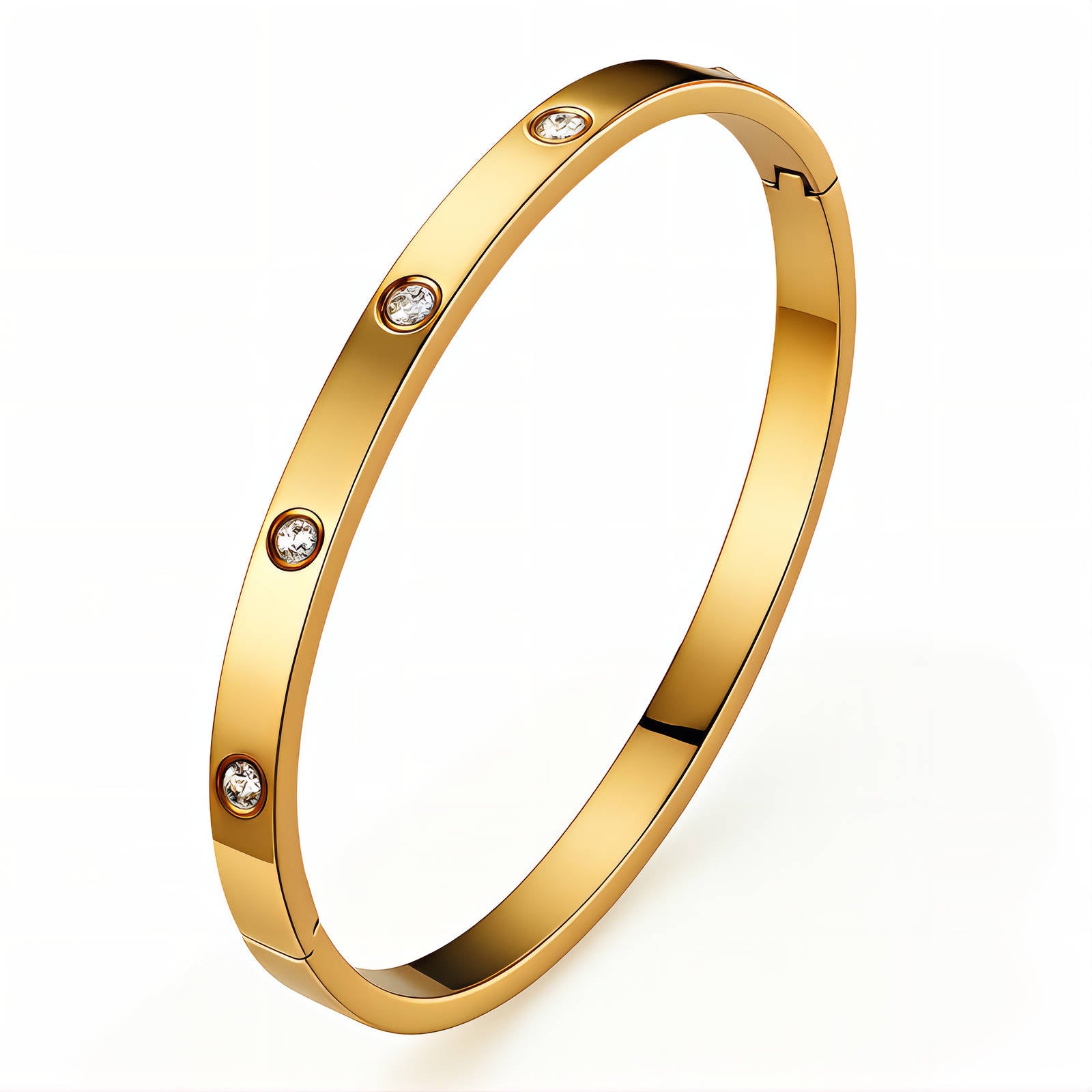 Gold-toned bangle bracelet featuring a sleek design with evenly spaced crystal accents.