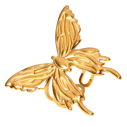 Golden butterfly-inspired statement ring in polished gold finish by Rayka & Co.