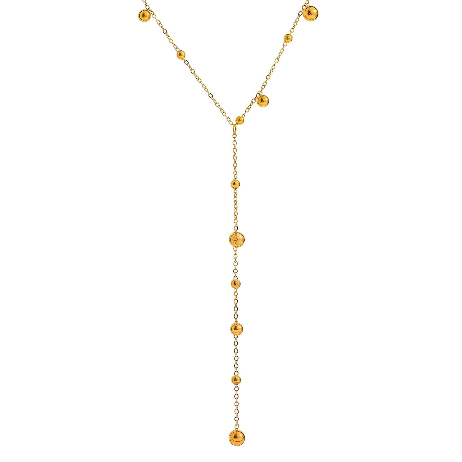 Gold-toned lariat necklace with delicate bead accents and a slim Y-shaped drop design.
