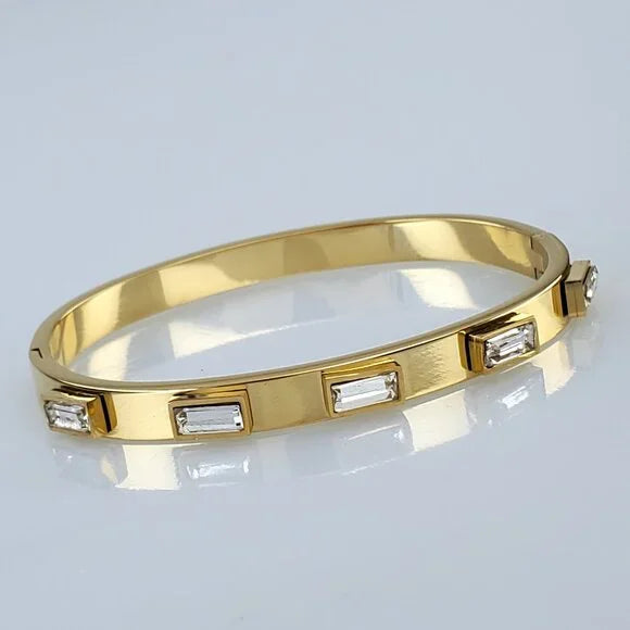 Maia White Stone Bangle | Gold White Stone Bangle Bracelet | Rayka & Co.