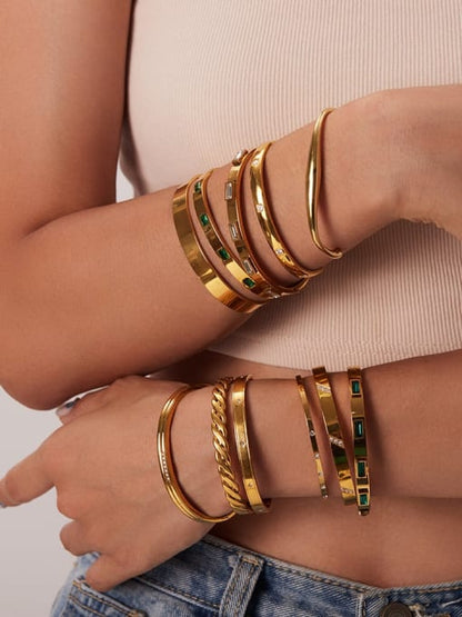 Maia White Stone Bangle | Gold White Stone Bangle Bracelet | Rayka & Co.