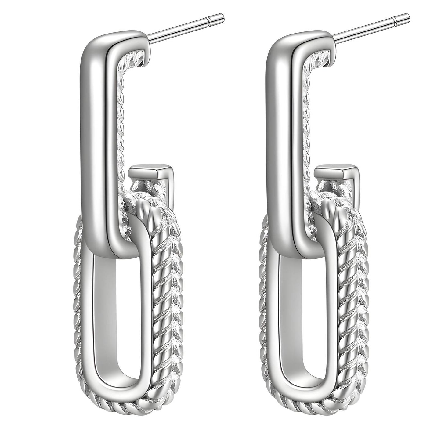 Silver link chain drop earrings with modern sculptural design by Rayka & Co.