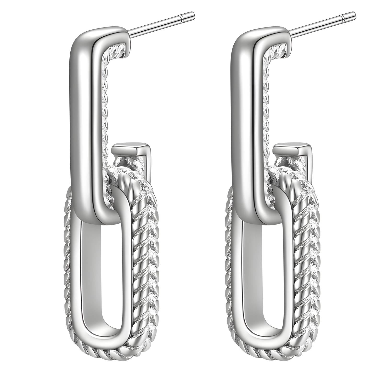 Silver link chain drop earrings with modern sculptural design by Rayka & Co.
