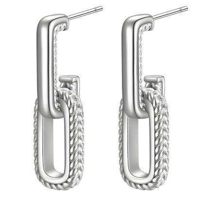 Silver link chain drop earrings with modern sculptural design by Rayka & Co.