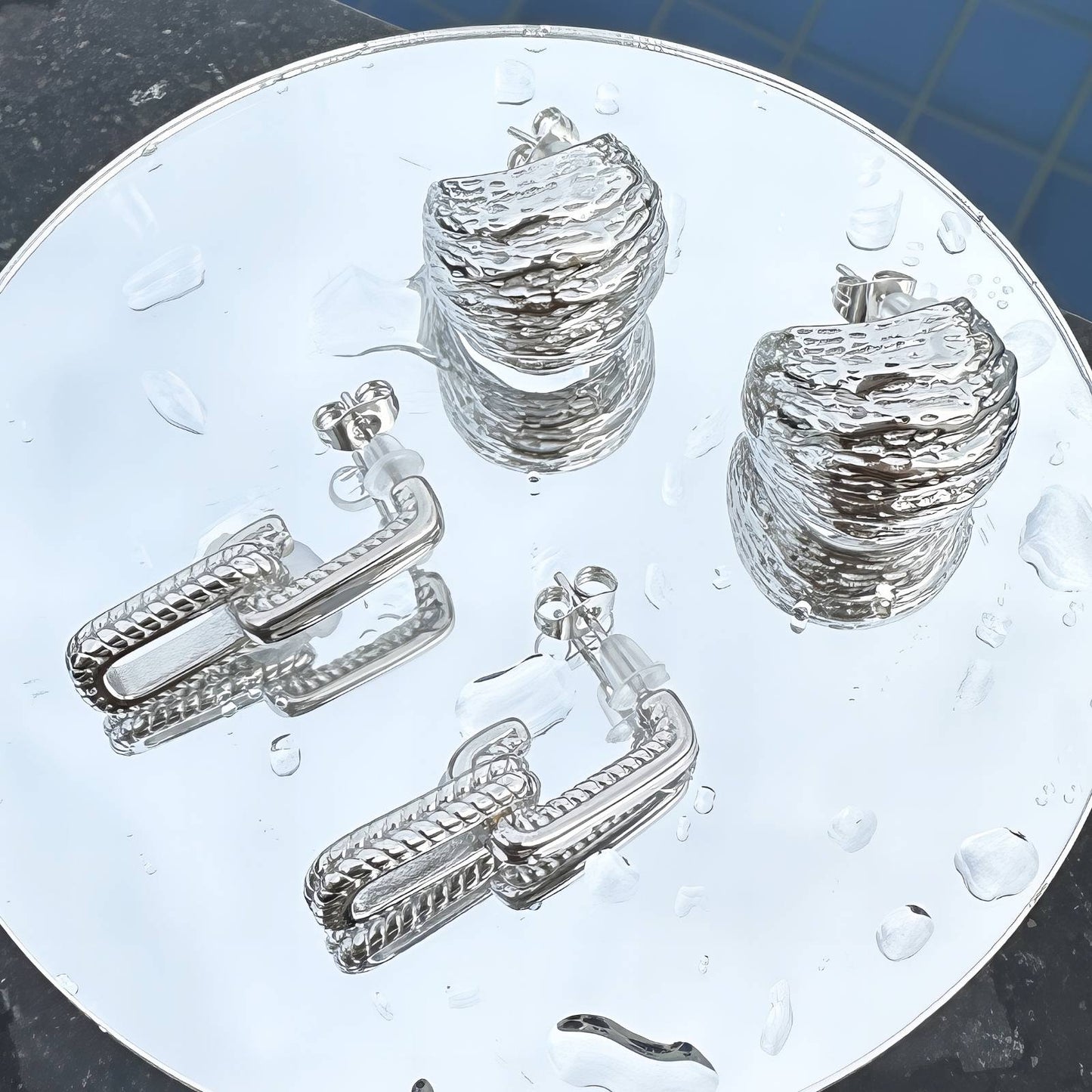 Silver link chain drop earrings with modern sculptural design by Rayka & Co.