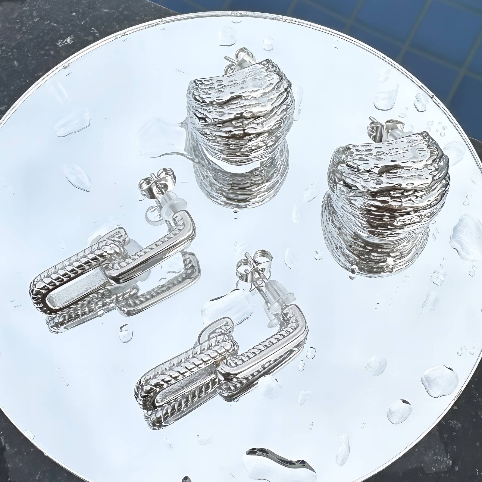 Silver link chain drop earrings with modern sculptural design by Rayka & Co.