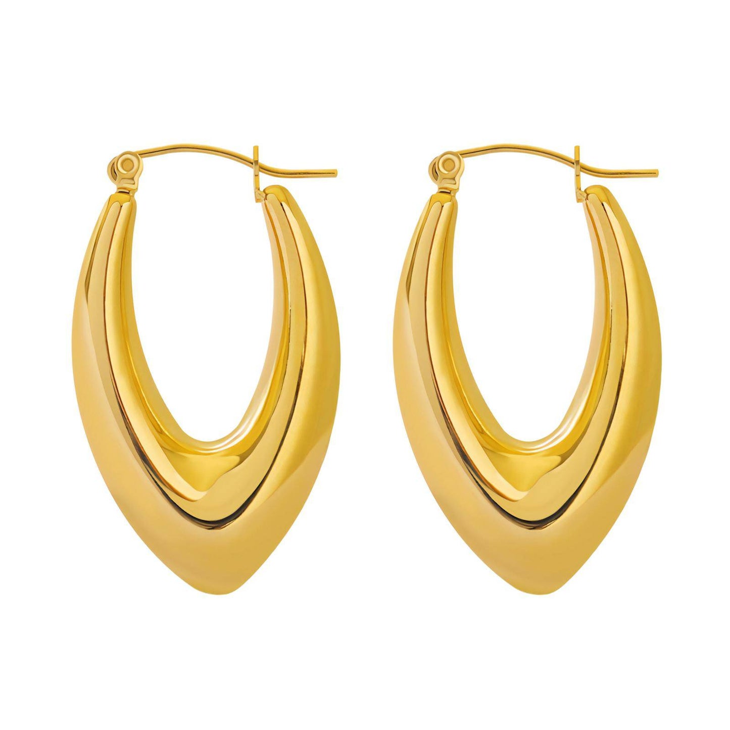 Solace gold hoops with sculpted curved design in gold-plated stainless steel