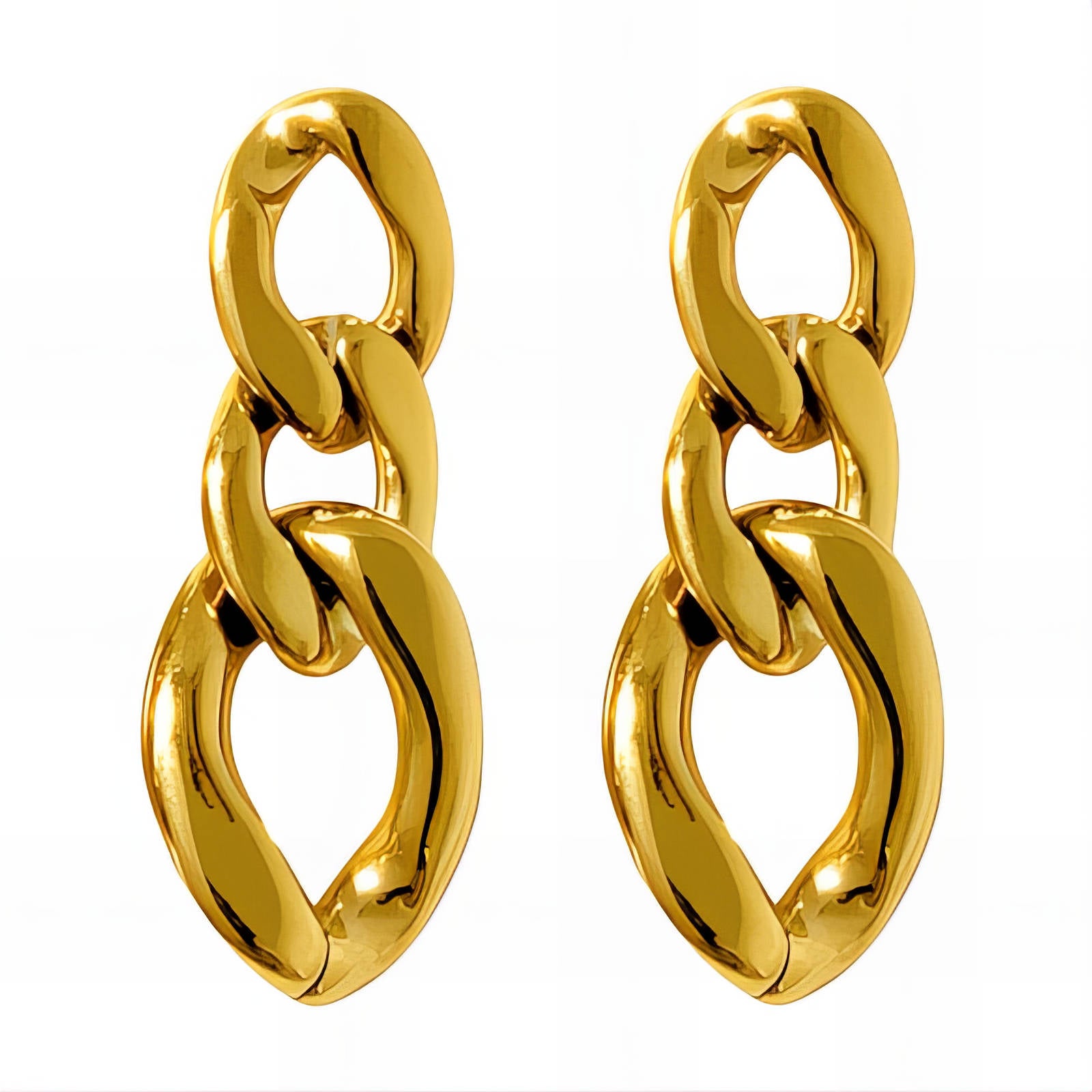 Gold chain link drop earrings with polished stainless steel finish – Vogue Link Drops