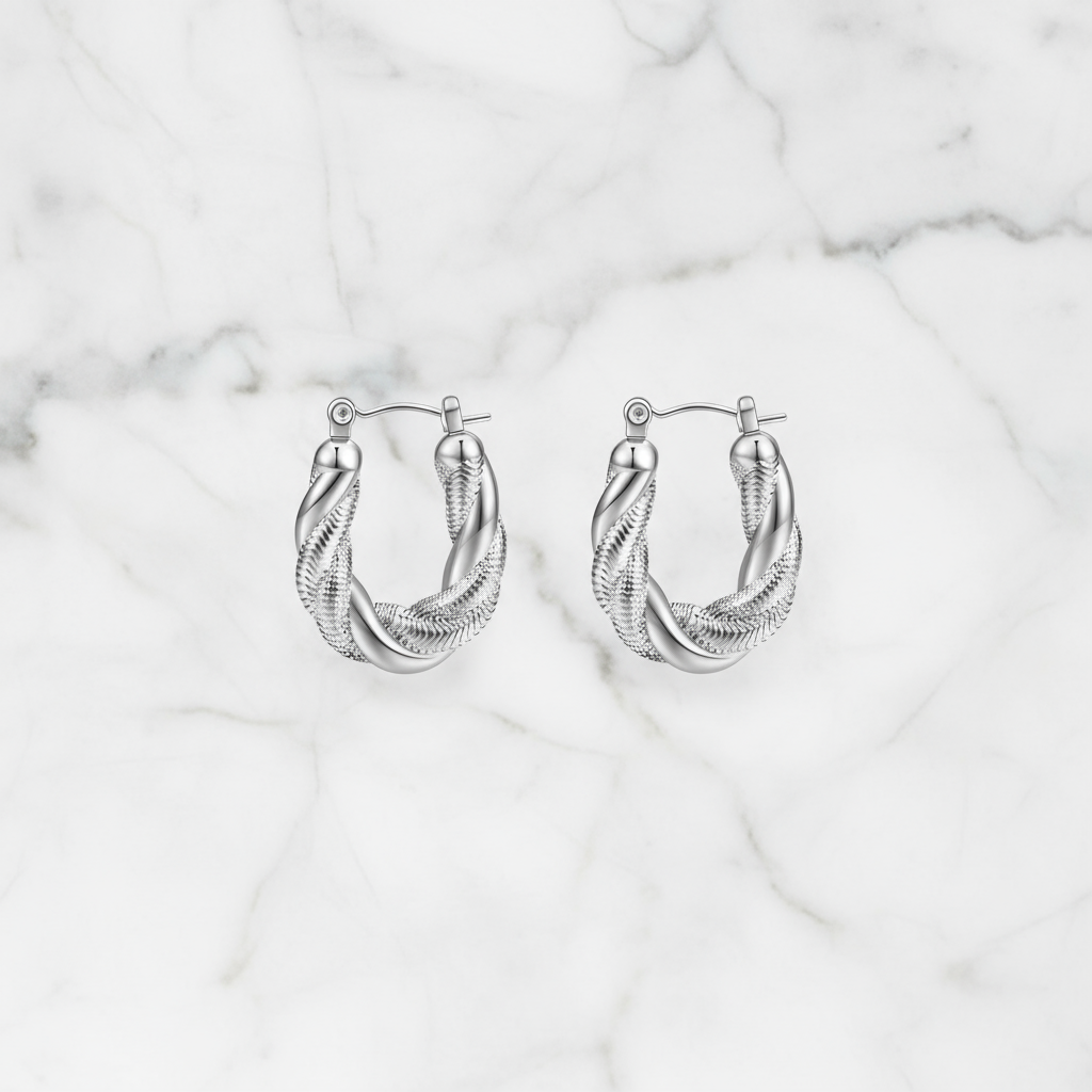 Twisted Rope Silver Hoop Earrings