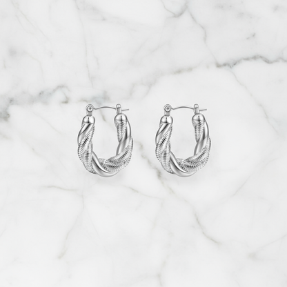 Twisted Rope Silver Hoop Earrings