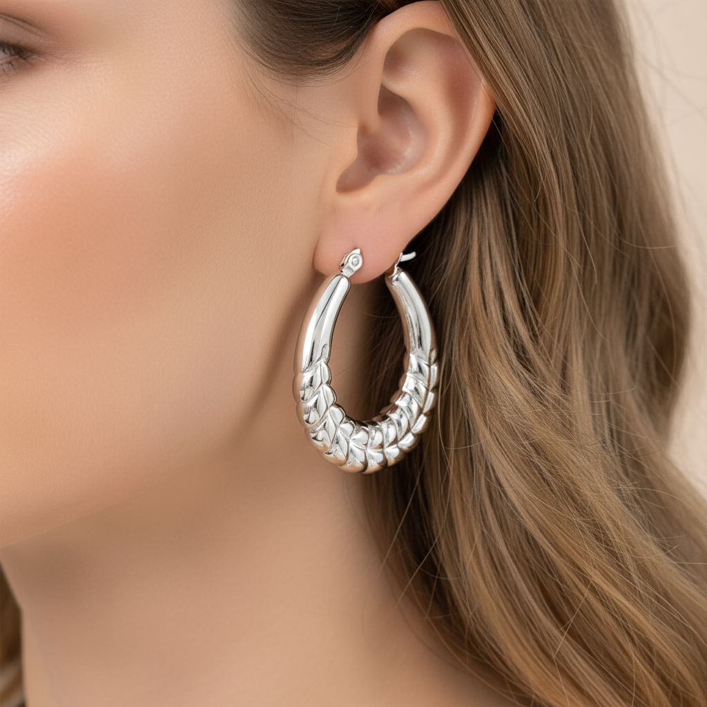 Braided Silver Hoop Earrings