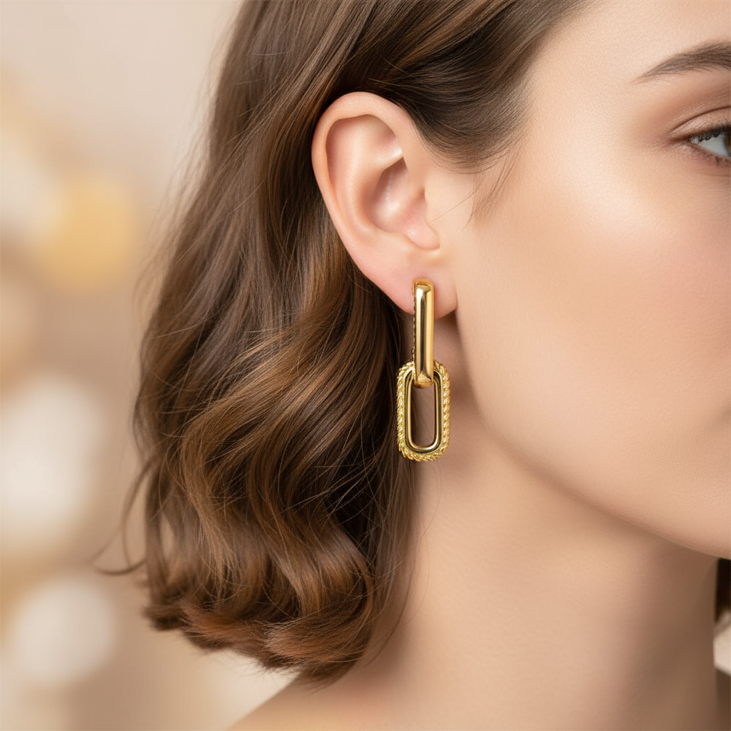 Gold Link Chain Drop Earrings