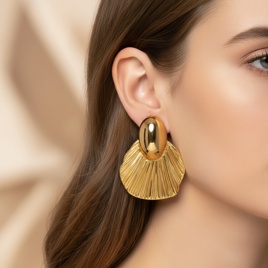 Golden Fan Statement Earrings