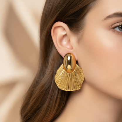 Golden Fan Statement Earrings