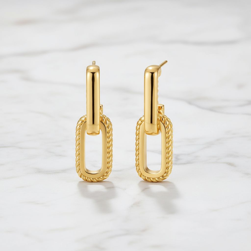 Gold Link Chain Drop Earrings