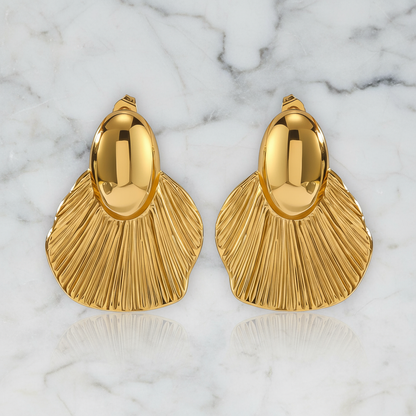 Golden Fan Statement Earrings
