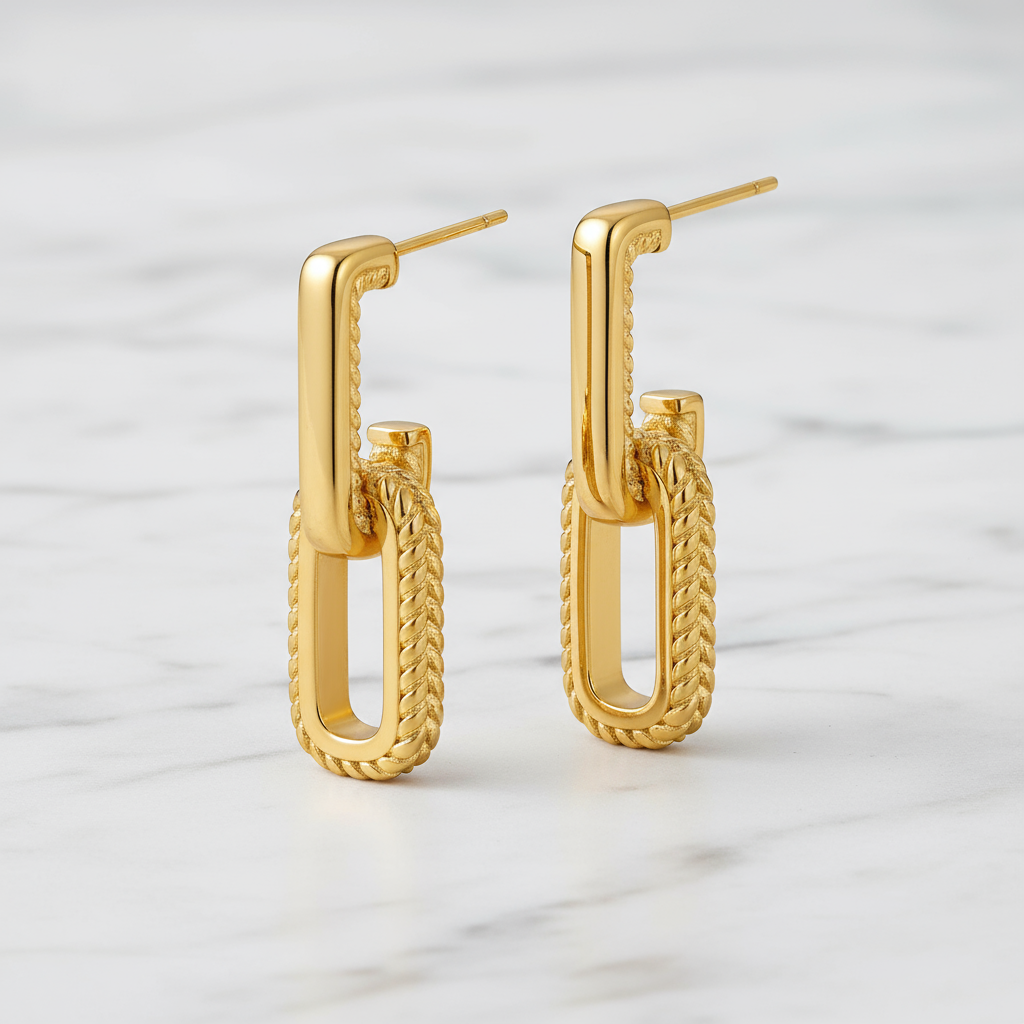 Gold Link Chain Drop Earrings